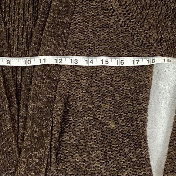 Reitmans Open Front Cardigan Sweater Sz Medium Brown Hip Length Pockets Neck Tie - Picture 10 of 12